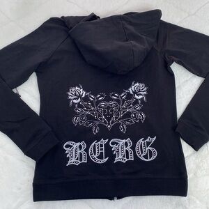 Black White Silver Zip-Up Hoodie with Embellished Hood